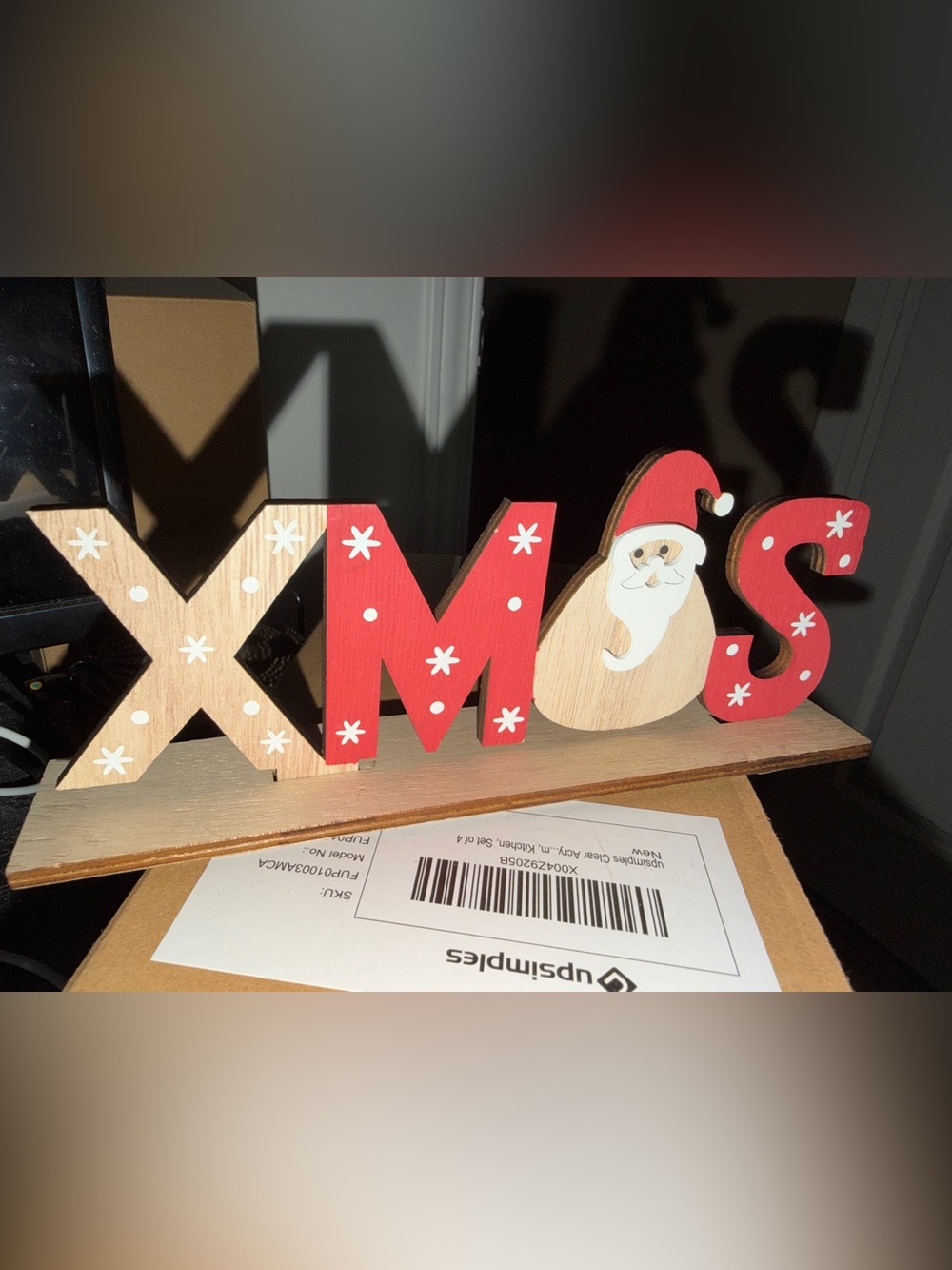 Festive Red Wooden Holiday Decor with Santa Accent